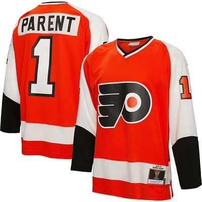 Maillot de joueur la ligne bleue Mitchell & Ness Bernie Parent orange des Flyers Philadelphie 1974/75 pour hommes