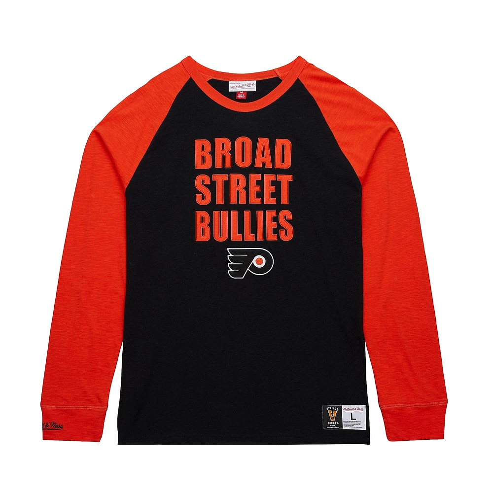 T-shirt à manches longues raglan noir/orange pour homme des Flyers de Philadelphie Mitchell & Ness