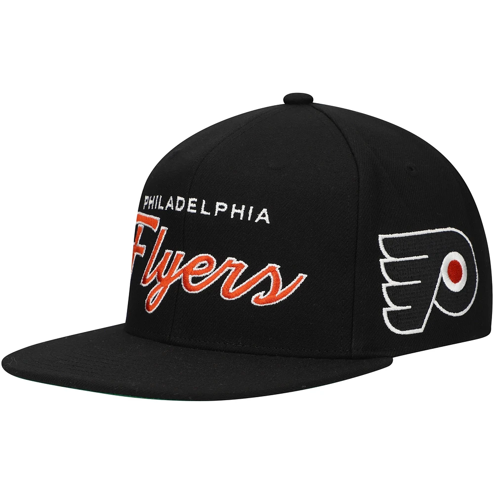 Men's Mitchell & Ness Black Philadelphia Flyers Core Team Script 2.0 Snapback Hat