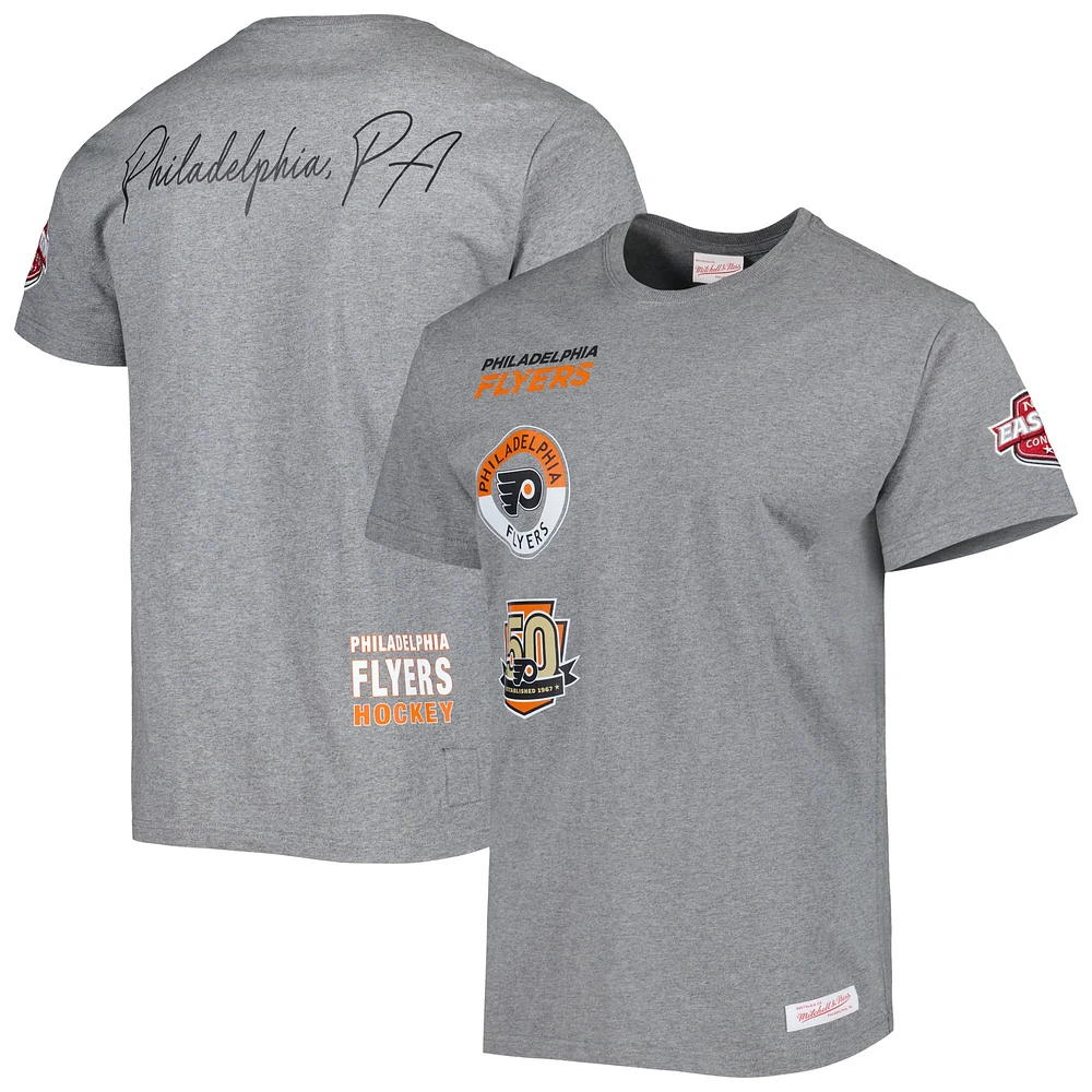 T-shirt de la collection City des Flyers Philadelphie gris chiné Mitchell & Ness pour hommes