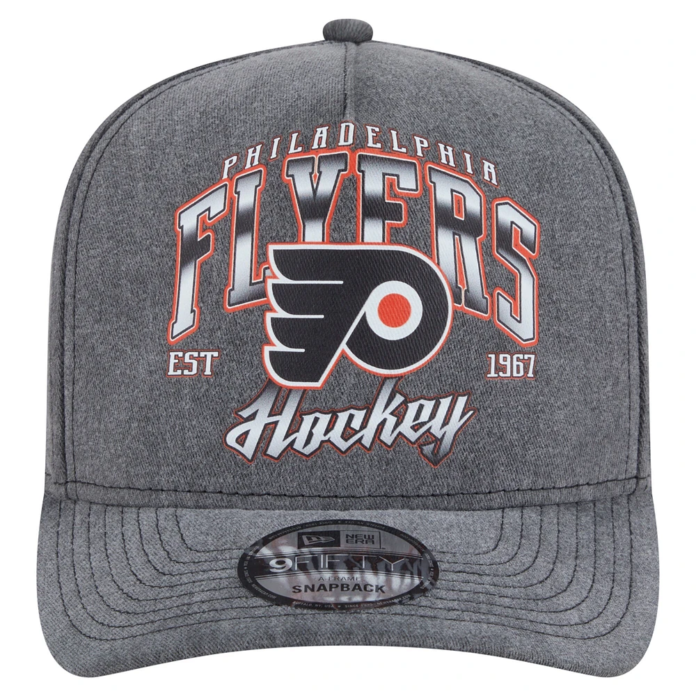 Men's New Era  Charcoal Philadelphia Flyers Throwback Washed A-Frame Pre-Curved 9FIFTY Snapback Hat