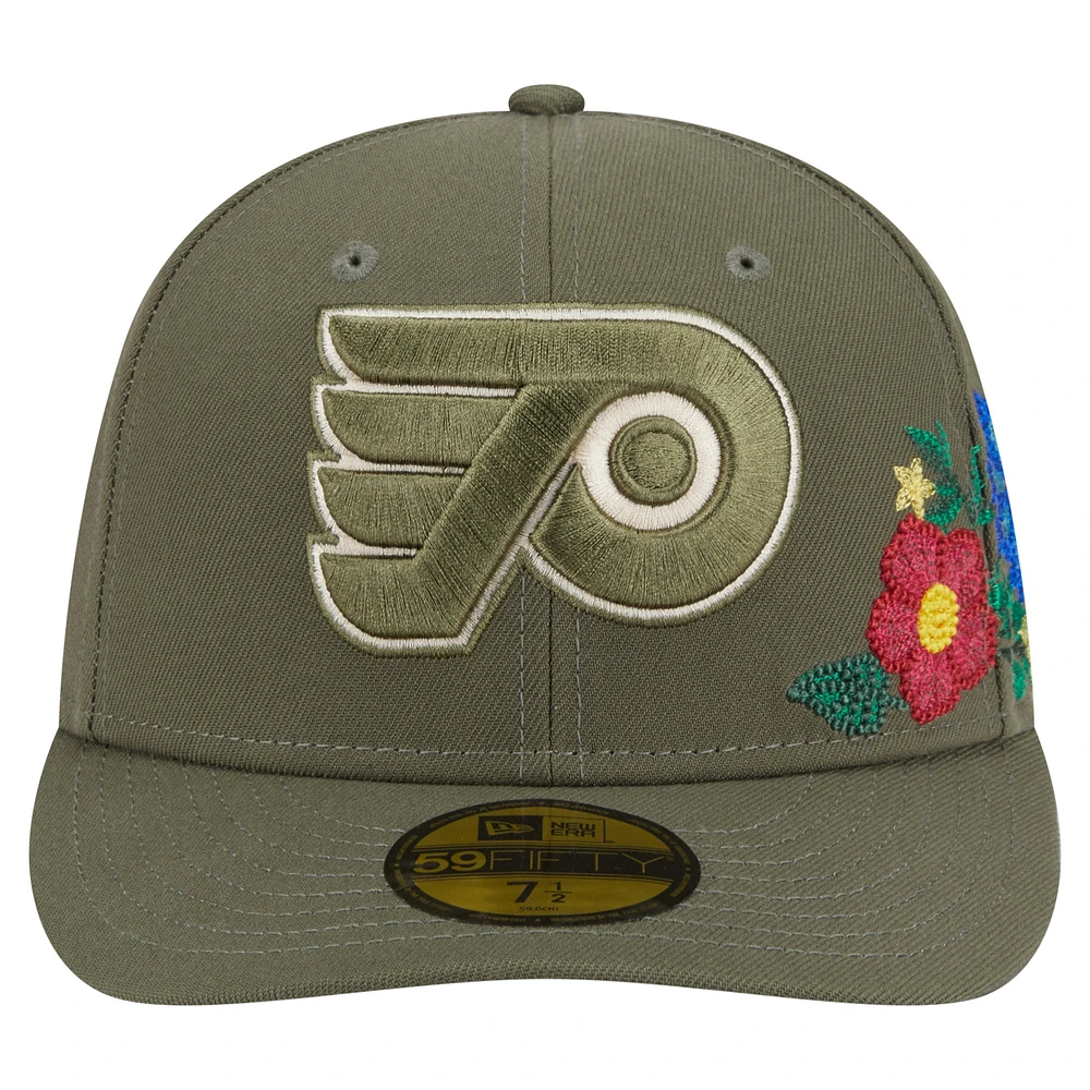 Men's New Era Olive Philadelphia Flyers Tonal Florals 59FIFTY Fitted Hat