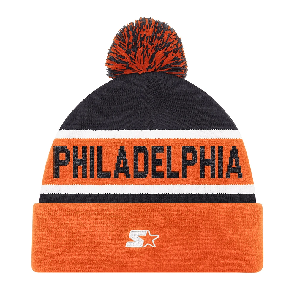 Bonnet en tricot à revers Starter noir pour homme des Flyers de Philadelphie avec pompon