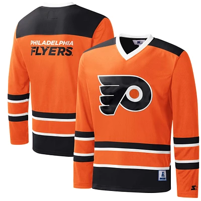 T-shirt à manches longues et encolure en V jersey carreaux croisés des Flyers de Philadelphie Starter orange/noir pour homme