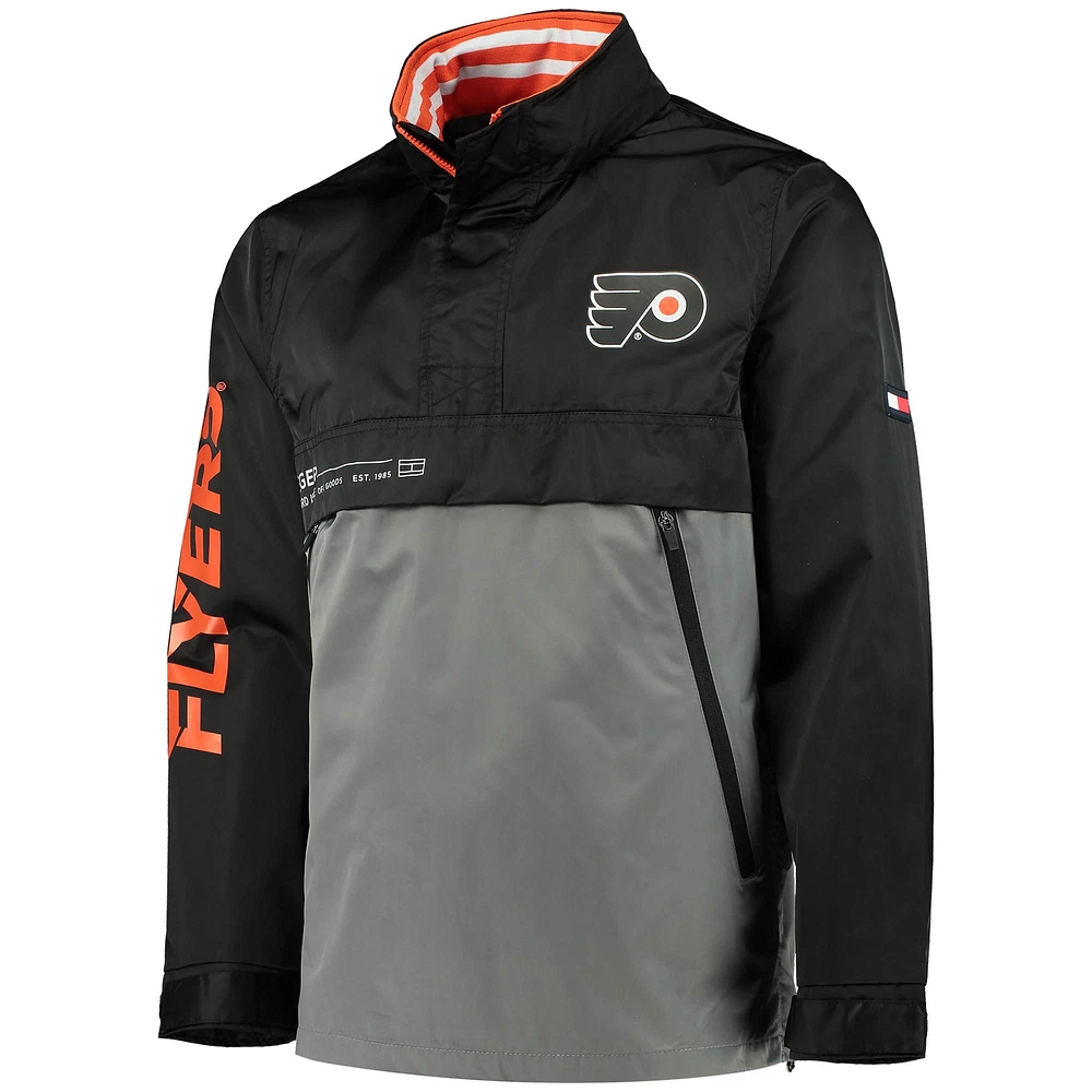 Men's Tommy Hilfiger Black/Gray Philadelphia Flyers Anorak Quarter-Zip Hoodie Jacket