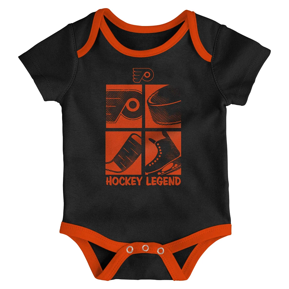 Ensemble de body trois pièces pour nouveau-né et bébé avec motif Legend des Philadelphia Flyers