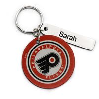 Orange Philadelphia Flyers Logo Personalized Leather Round Keychain