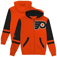 Sweat à capuche entièrement zippé orange Philadelphia Flyers Face Off pour enfants d'âge préscolaire