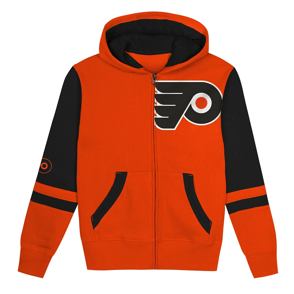 Sweat à capuche entièrement zippé orange Philadelphia Flyers Face Off pour enfants d'âge préscolaire