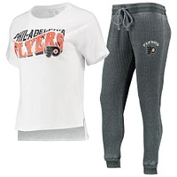 Ensemble de nuit Concepts Sport Charcoal/White Philadelphia Flyers Resurgence Slub Burnout Raglan T-shirt et pantalon jogging pour femmes