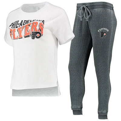 Women's Concepts Sport Charcoal/White Philadelphia Flyers Resurgence Slub Burnout Raglan T-Shirt & Joggers Sleep Set