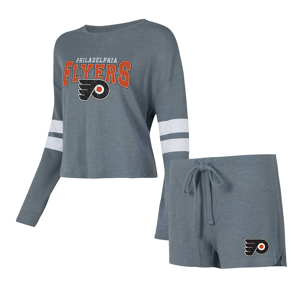 Ensemble de nuit Concepts Sport pour femmes, t-shirt à manches longues et short gris des Flyers Philadelphie