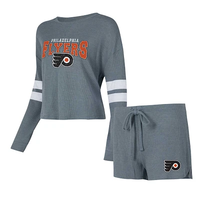 Women's Concepts Sport Gray Philadelphia Flyers Meadow Long Sleeve T-Shirt & Shorts Sleep Set