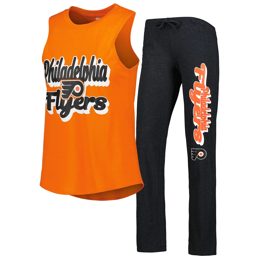 Concepts Sport Heather Orange/Heather Black Flyers de Philadelphie Meter Muscle Débardeur et pantalon Ensemble nuit