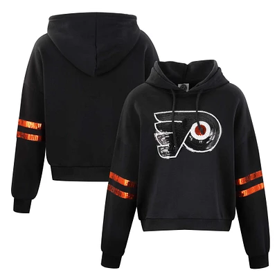 Sweat à capuche court sequins Cuce Black Philadelphia Flyers pour femme