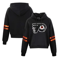 Women's Cuce Black Philadelphia Flyers Sequin Cropped Pullover Hoodie