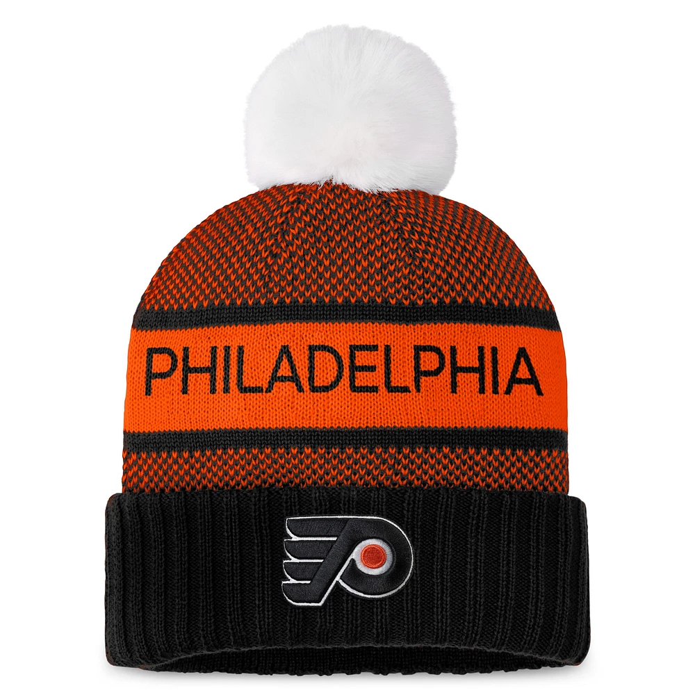 Women's Fanatics  Black/Orange Philadelphia Flyers Authentic Pro Rink Cuffed Knit Hat with Pom