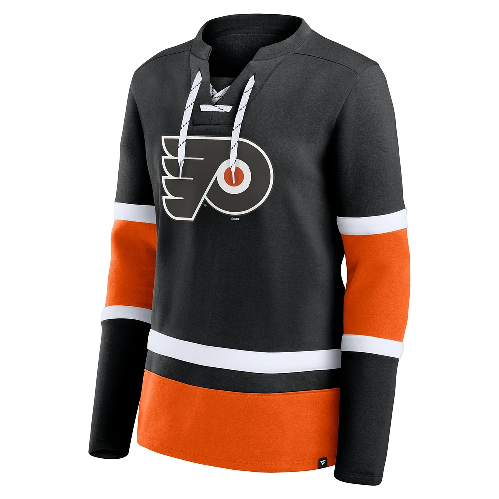 Women's Fanatics Black Philadelphia Flyers Prime Time Lace-Up Long Sleeve T-Shirt