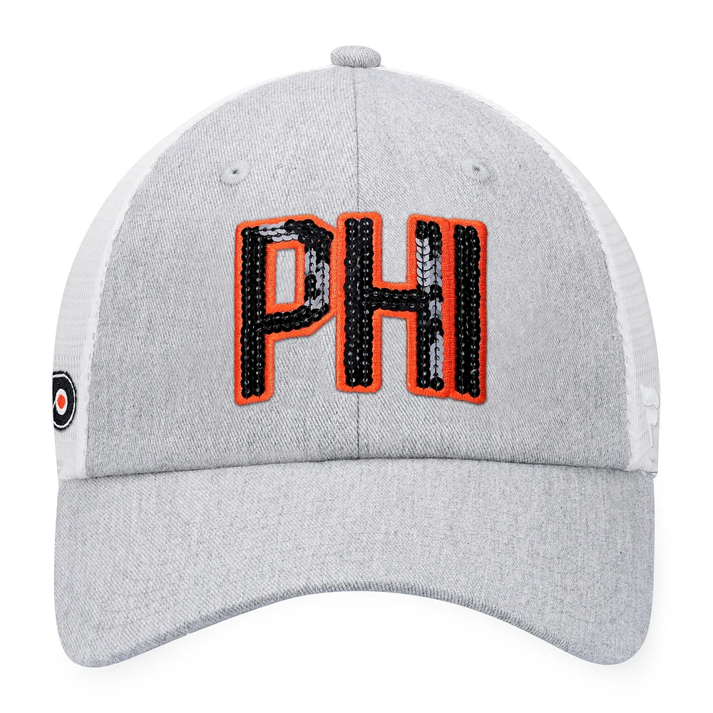 Women's  Fanatics Heather Gray/White Philadelphia Flyers Iconic Glimmer Trucker Snapback Hat