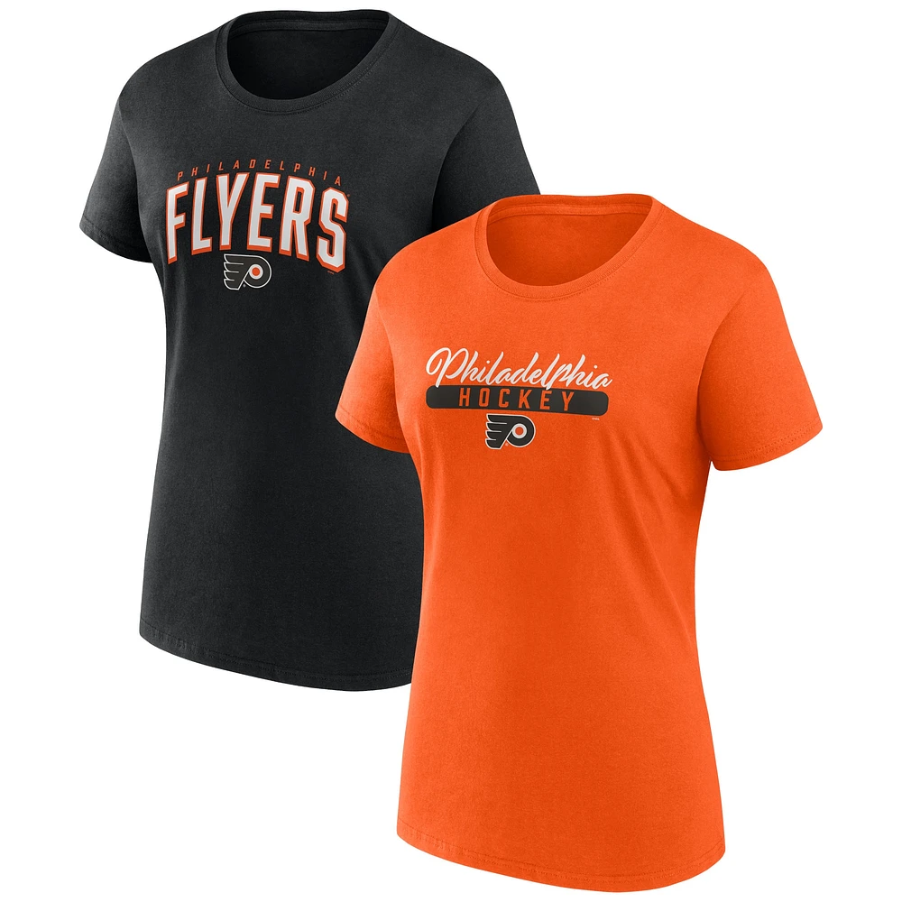 Women's Fanatics Orange/Black Philadelphia Flyers Two-Pack Fan T-shirt Set