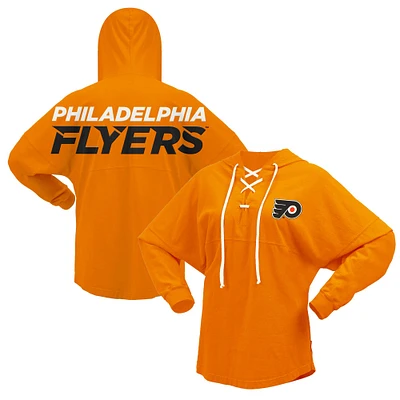 Women's Fanatics Orange Philadelphia Flyers Jersey Lace-Up V-Neck Long Sleeve Hoodie T-Shirt