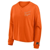 Women's Fanatics Orange Philadelphia Flyers Oversized All Out Effort Long Sleeve Henley T-Shirt