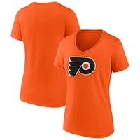 T-shirt à col en V avec logo principal de l'équipe des Flyers Philadelphie Fanatics Orange pour femmes