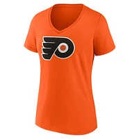 T-shirt à col en V avec logo principal de l'équipe des Flyers Philadelphie Fanatics Orange pour femmes