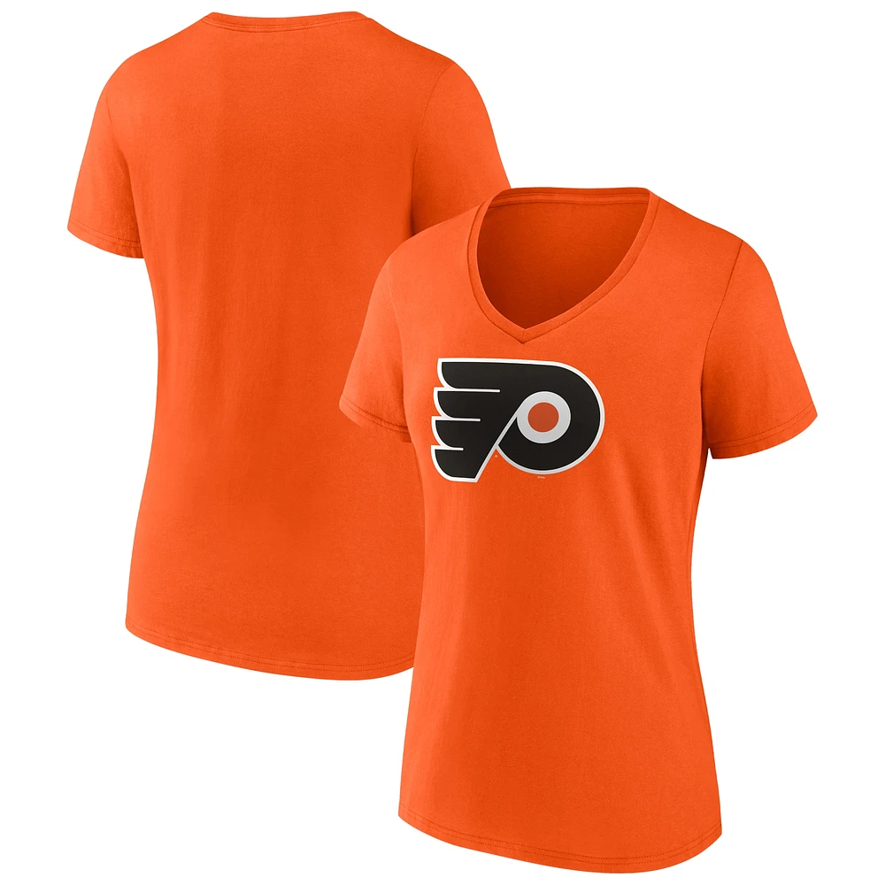 T-shirt à col en V avec logo principal de l'équipe des Flyers Philadelphie Fanatics Orange pour femmes