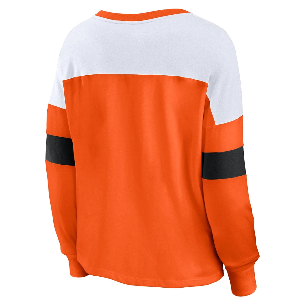 T-shirt à manches longues et col en V lacets pour femmes Fanatics Orange Philadelphia Flyers Take the Shot