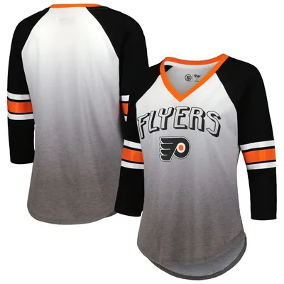 Philadelphia Flyers G-III 4Her by Carl Banks Women's Lead Off Tri-Blend Raglan 3/4-Sleeve V-Neck T-Shirt - Black