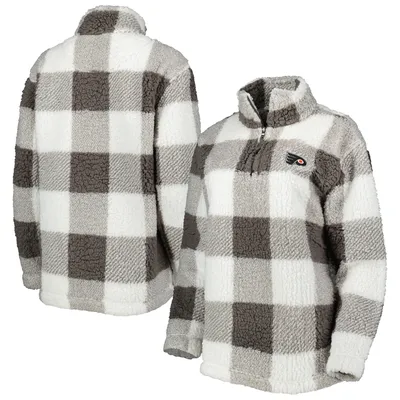 Philadelphia Flyers G-III 4Her by Carl Banks Women's Logo Plaid Sherpa Quarter-Zip Jacket - Gray/White