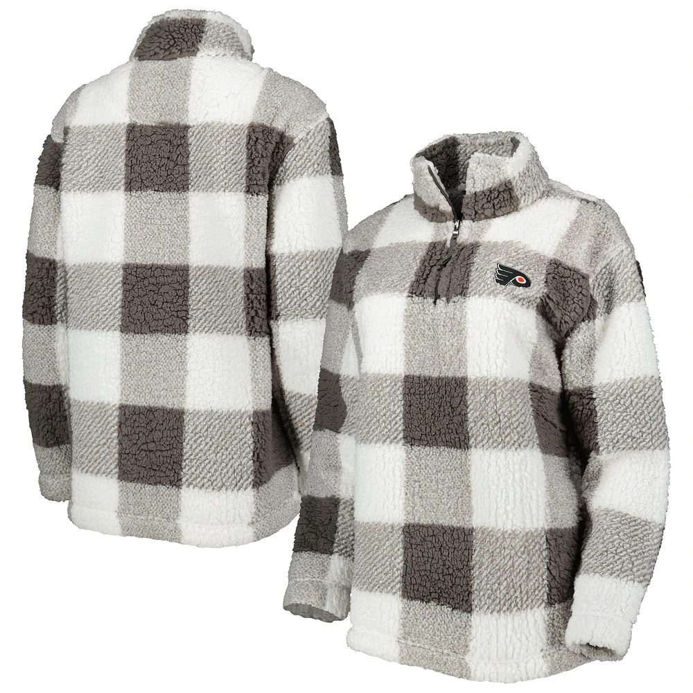 Women's G-III 4Her by Carl Banks Gray/White Philadelphia Flyers Logo Plaid Sherpa Quarter-Zip Jacket