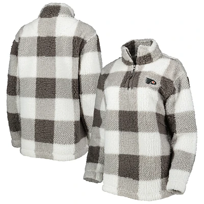 Veste G-III 4Her by Carl Banks pour femme gris/blanc Philadelphia Flyers Logo Plaid Sherpa Quarter-Zip Jacket