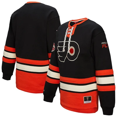 Women's Mitchell & Ness Black Philadelphia Flyers Heritage Lace-Up Pullover Sweatshirt