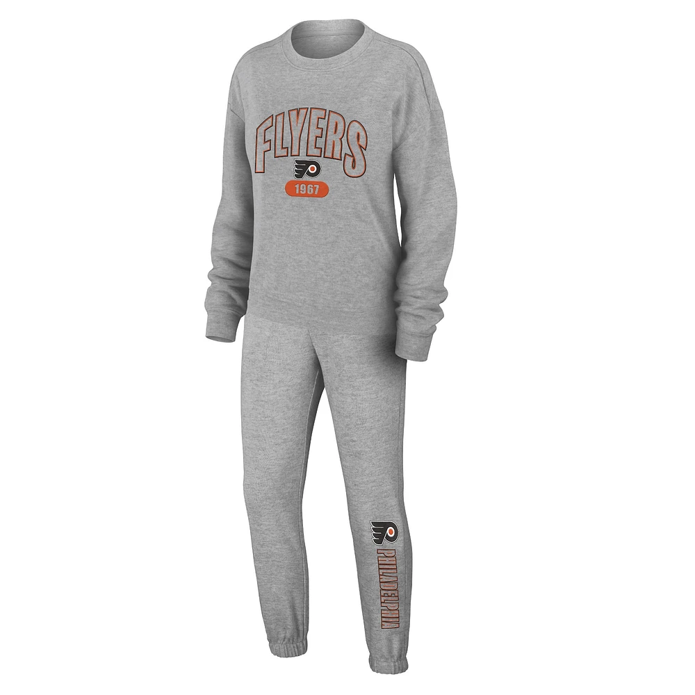 Women's WEAR by Erin Andrews Heather Gray Philadelphia Flyers Knit Long Sleeve Tri-Blend T-Shirt & Pants Sleep Set