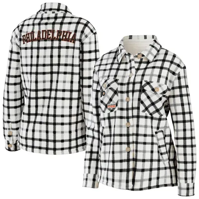 Philadelphia Flyers WEAR by Erin Andrews Women's Plaid Button-Up Shirt Jacket - Oatmeal