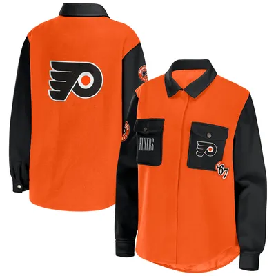 Philadelphia Flyers WEAR by Erin Andrews Women's Colorblock Button-Up Shirt Jacket - Orange/Black