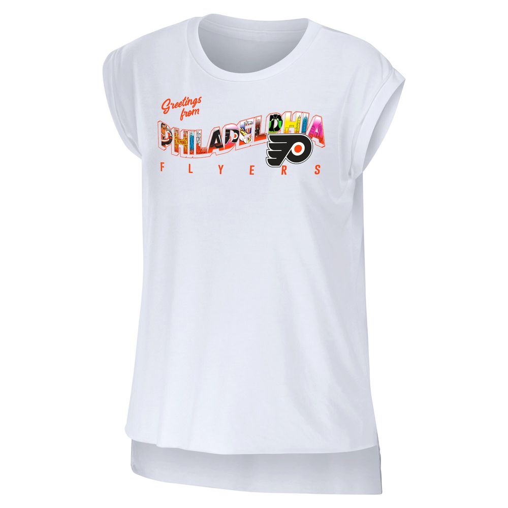 Women's WEAR by Erin Andrews White Philadelphia Flyers Greetings From Muscle T-Shirt