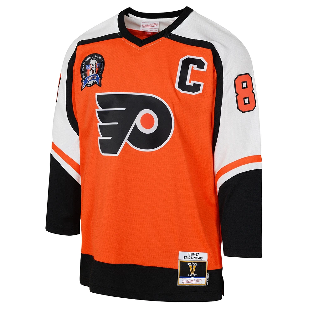Youth Mitchell & Ness Eric Lindros Orange Philadelphia Flyers 1996/97 Power Play 2.0 Player Jersey with Captain Patch