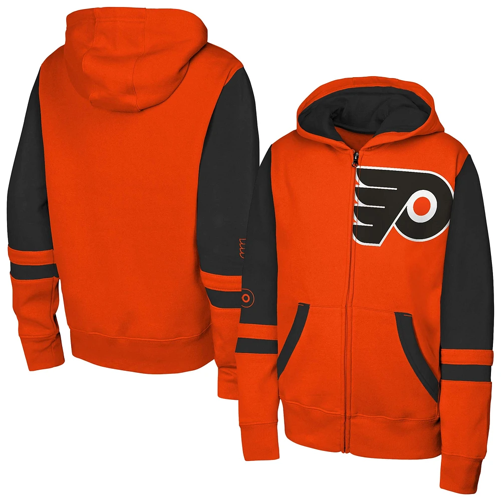 Sweat à capuche entièrement zippé orange Philadelphia Flyers Face Off pour jeunes