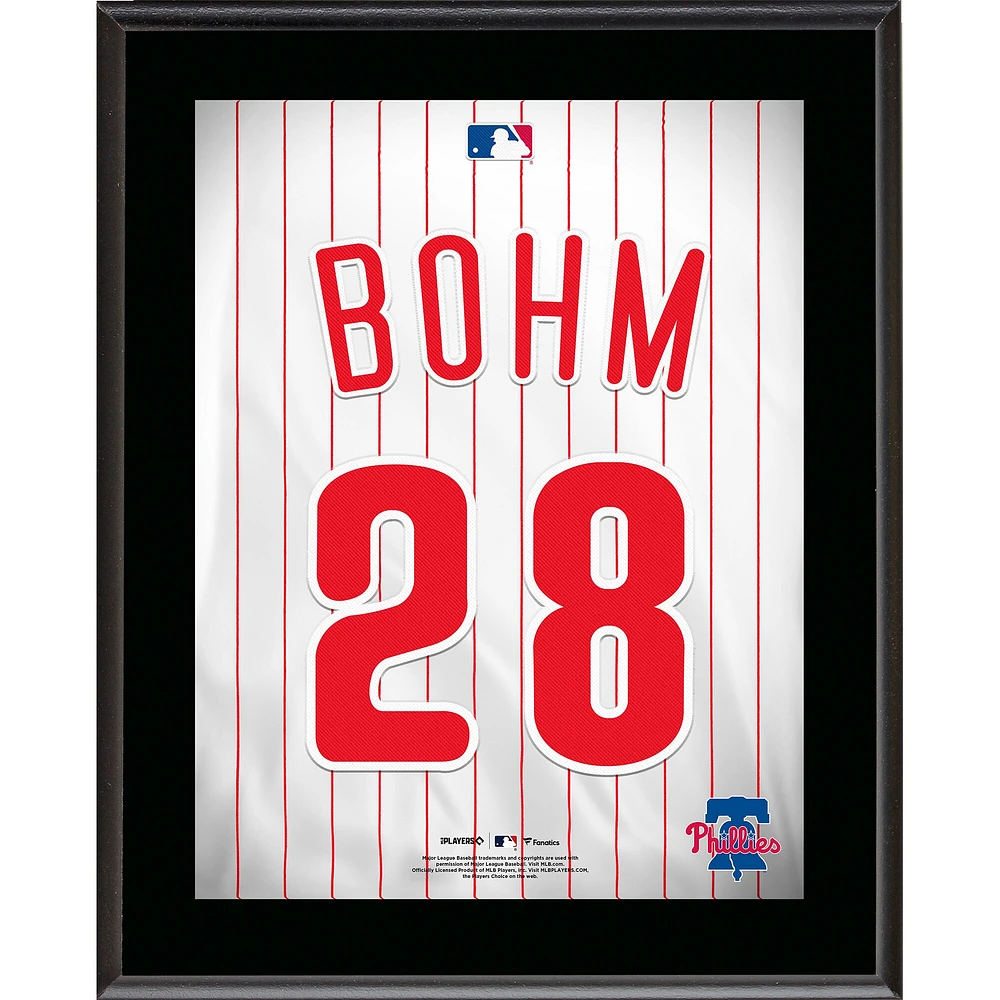 Plaque de joueur sublimée avec numéro de maillot des Philadelphia Phillies de 10,5" x 13" d'Alec Bohm