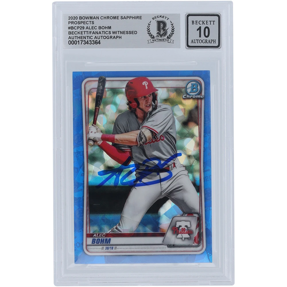 Alec Bohm Philadelphia Phillies Autographed 2020 Bowman Chrome Sapphire Prospects #BCP-29 Beckett Fanatics Witnessed Authenticated 10 Card