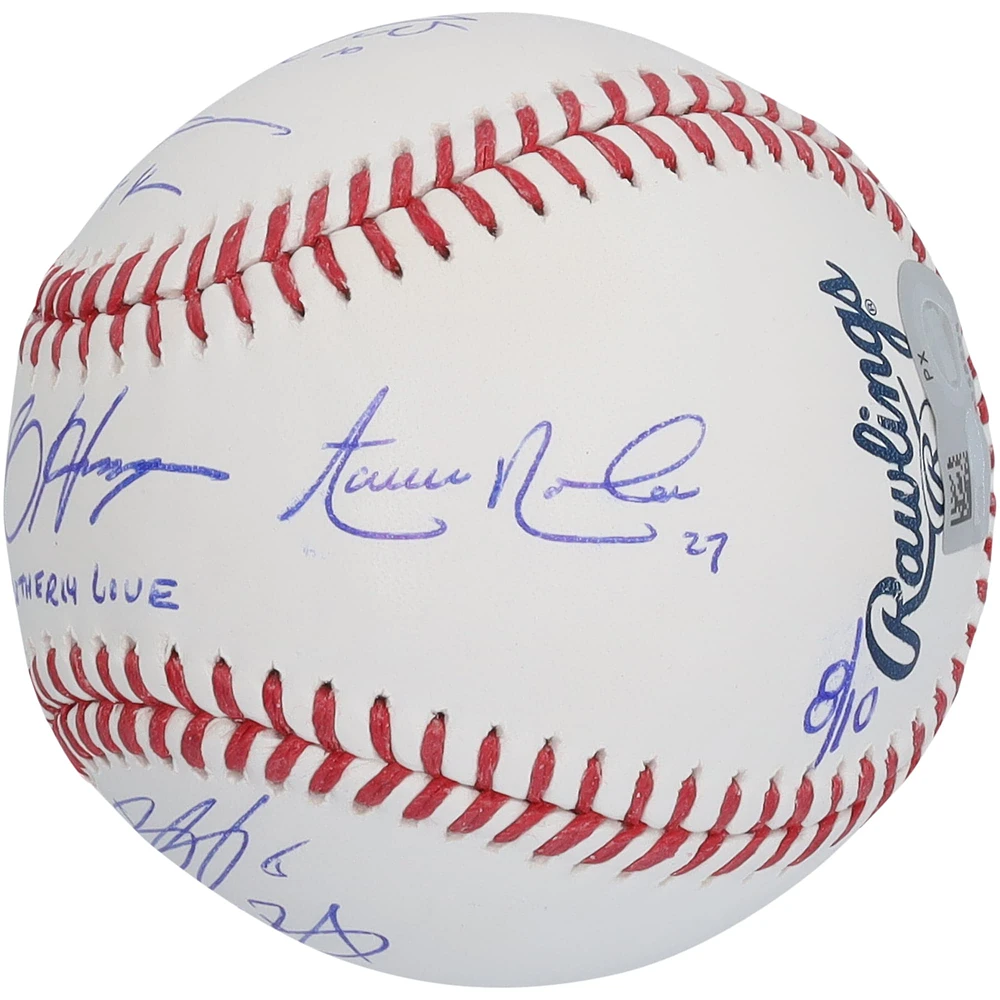 Bryce Harper, Trea Turner, J.T. Realmuto, Zack Wheeler, Alec Bohm, Bryson Stott & Aaron Nola Philadelphia Phillies Autographed Baseball with "Brotherly Love" Inscription