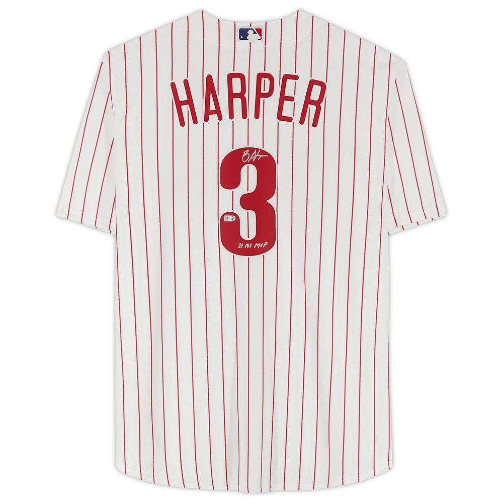 Bryce Harper White Philadelphia Phillies Autographed Nike Replica Jersey with "21 NL MVP" Inscription