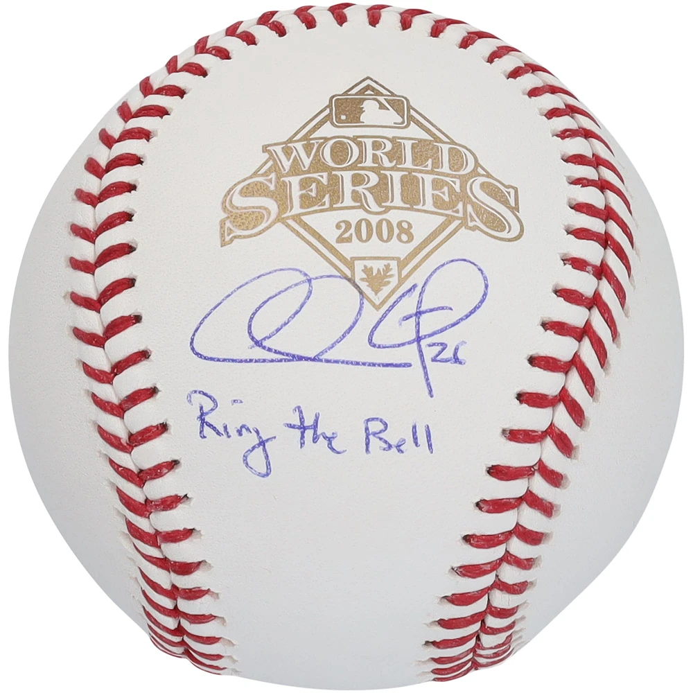 Chase Utley Philadelphia Phillies Autographed 2008 MLB World Series logo Baseball with "Ring the Bell" Inscription