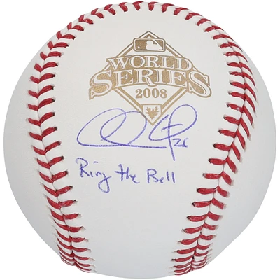 Chase Utley Philadelphia Phillies Autographed 2008 MLB World Series logo Baseball with "Ring the Bell" Inscription