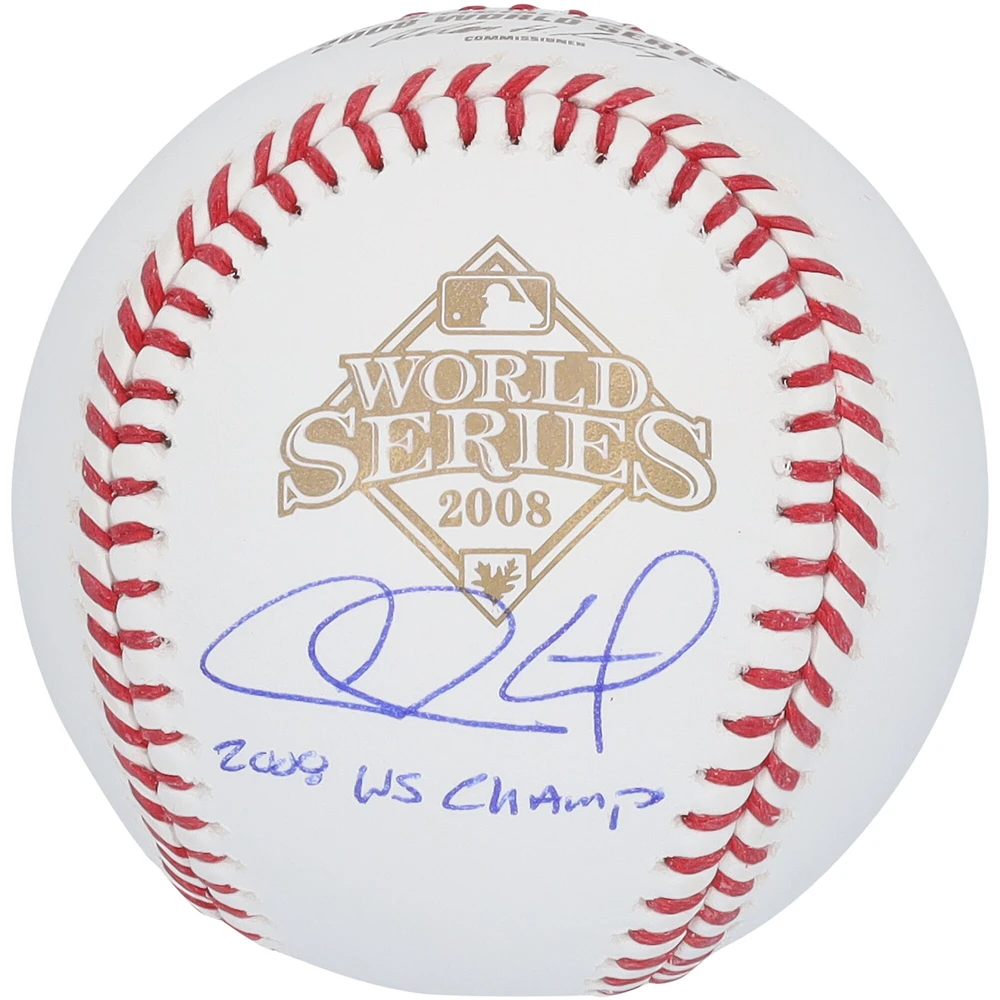 Chase Utley Philadelphia Phillies Autographed 2008 World Series Logo Baseball with "2008 WS Champs" Inscription