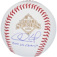 Chase Utley Philadelphia Phillies Autographed 2008 World Series Logo Baseball with "2008 WS Champs" Inscription