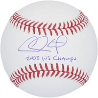 Chase Utley Philadelphia Phillies Autographed Baseball with "2008 WS Champs" Inscription